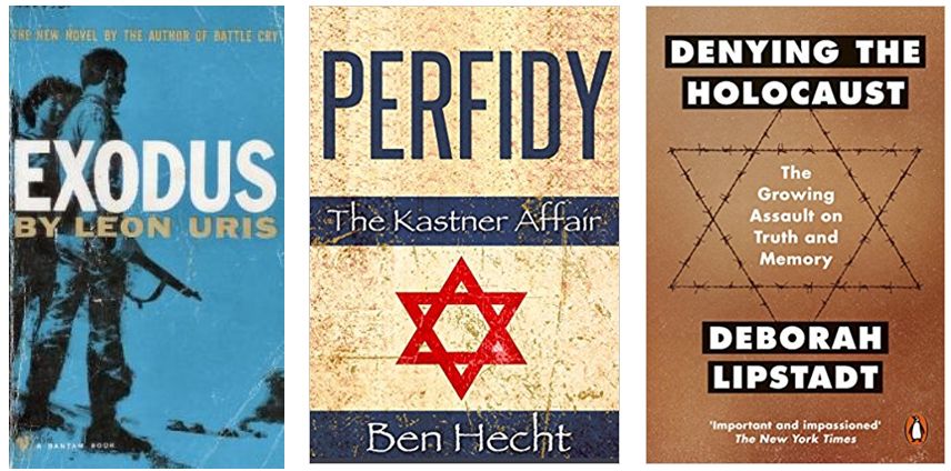 The covers of 3 books about People Denying the Holocaust happened