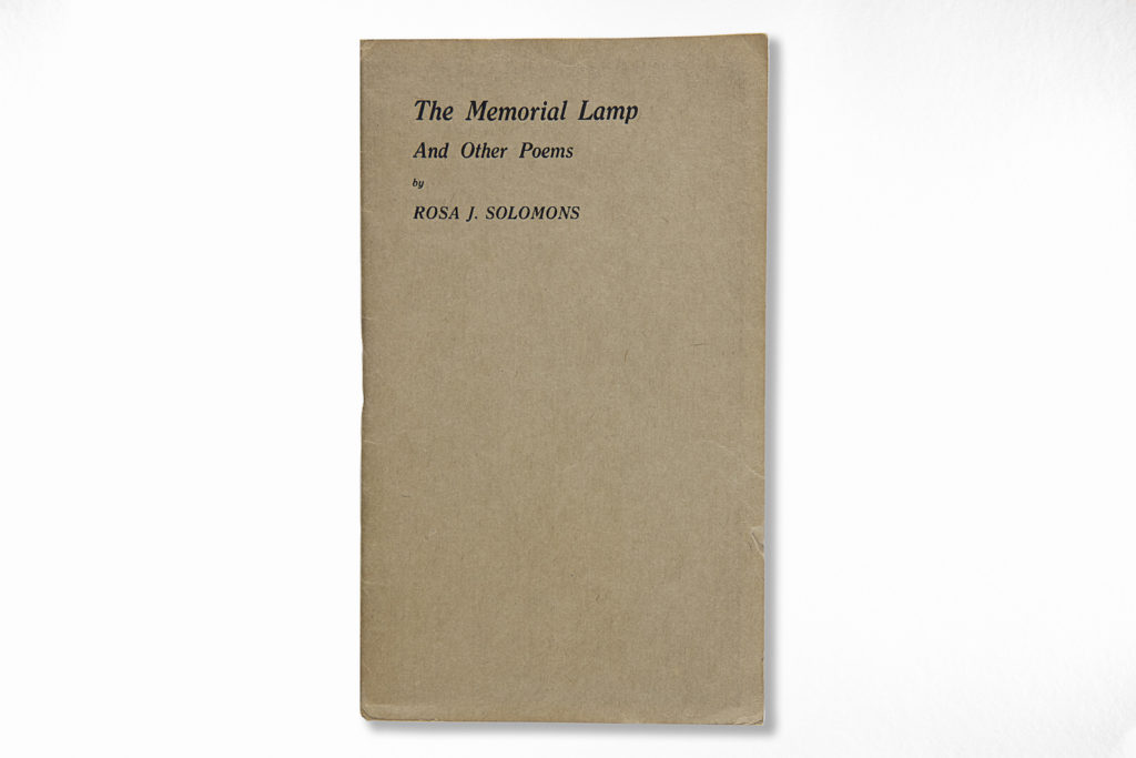 The Memorial Lamp - the cover of a book of poetry by Rosa Jane Solomons